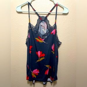 NEW PJ Salvage Lace Trim Jersey Camisole Floral Print Racer Back